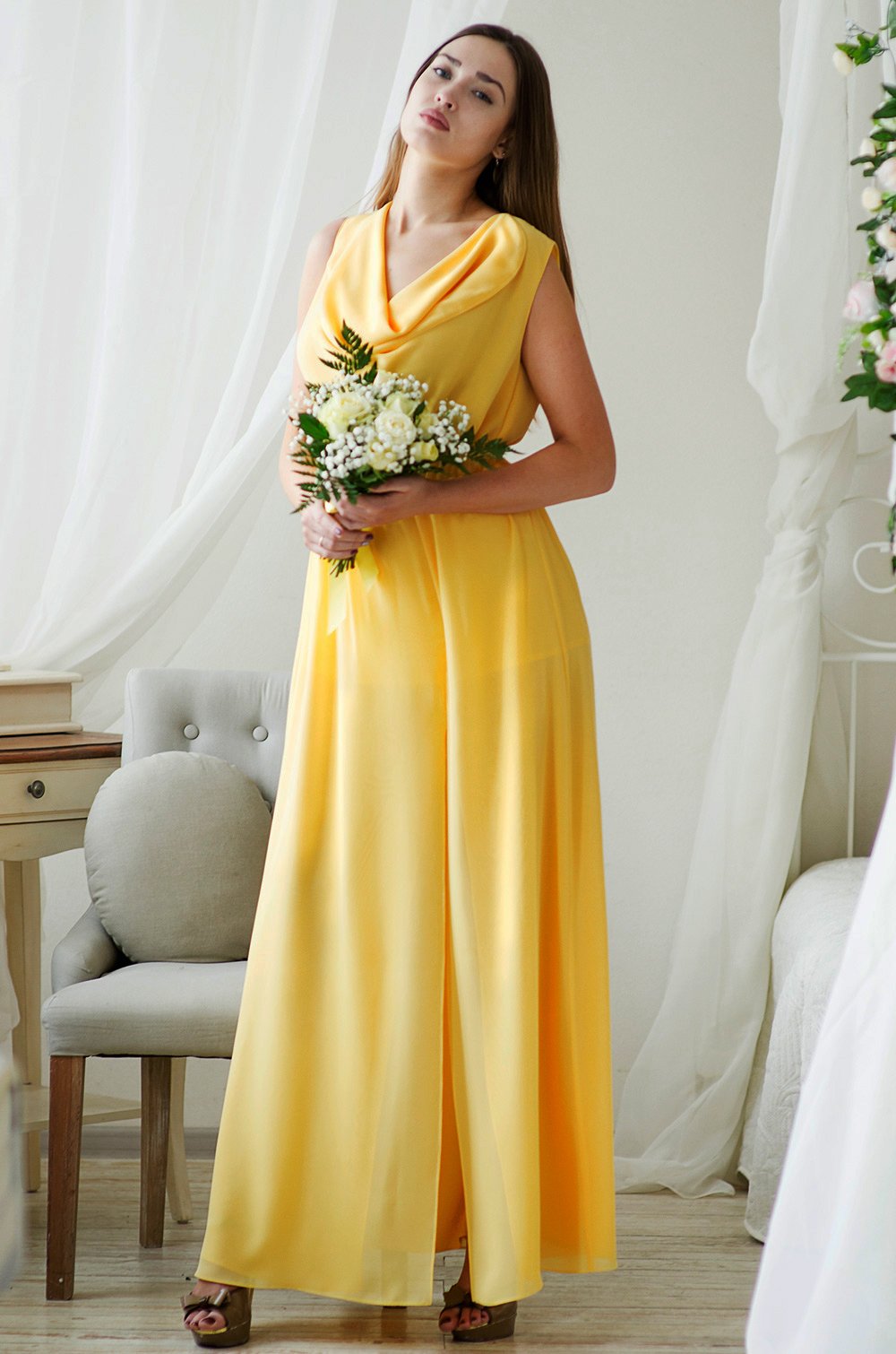 Платье подружки невесты в желтом цвете