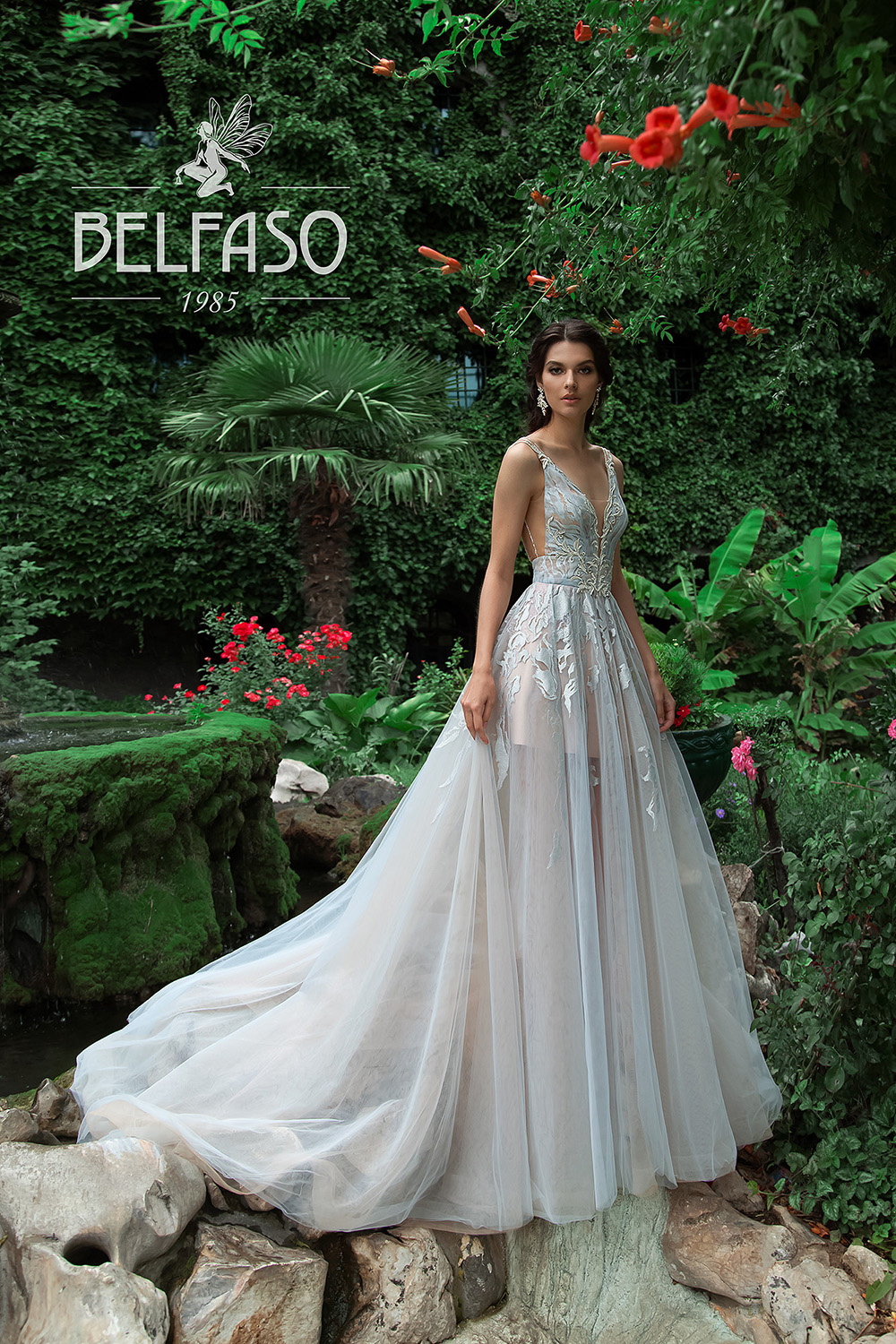Роскошное свадебное платье Блис (голубое , основа: телесный) от Belfaso!
