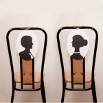 Таблички на стулья молодожёнов с силуэтами жениха и невесты