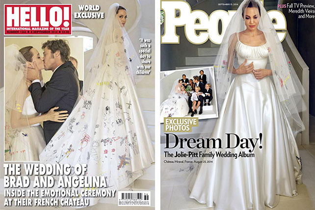 Фото со свадьбы Бред Питта и Анджелины Джоли, свадебное платье Анджелины Джоли