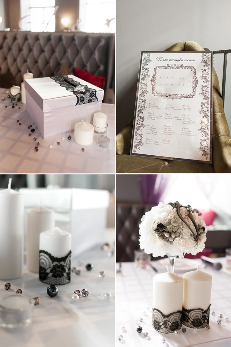 Детали декора свадьбы в черно-белых цветах