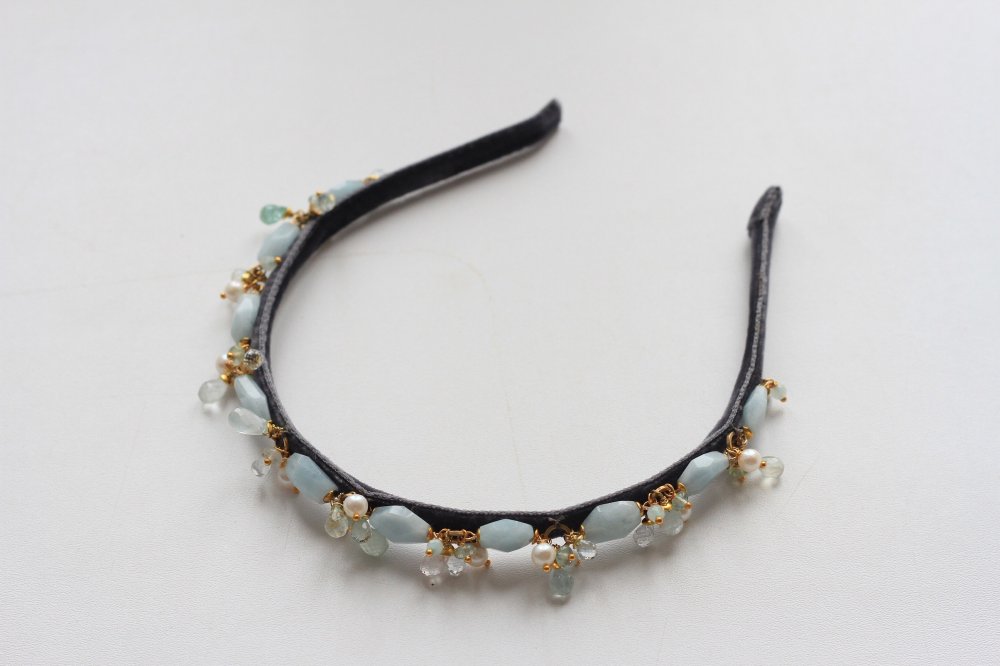 "Аквамарин"- ободок с камнями амазонита, аквамарина, жемчуга с добавлением украшения из стекла
