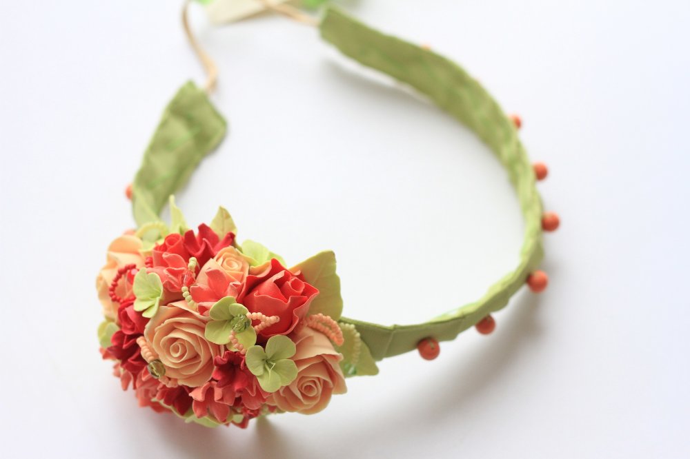 "Мечта"-яркий летний ободок с украшениями из полимерной глины