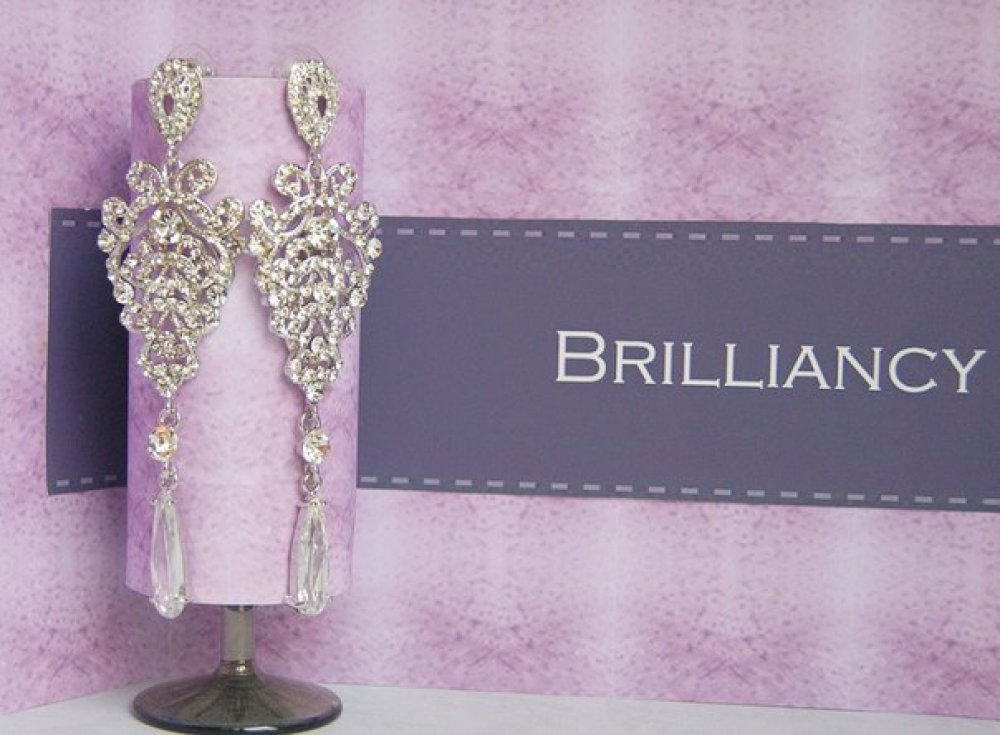 Серьги с родиевым покрытием (белое золото 725 пробы)