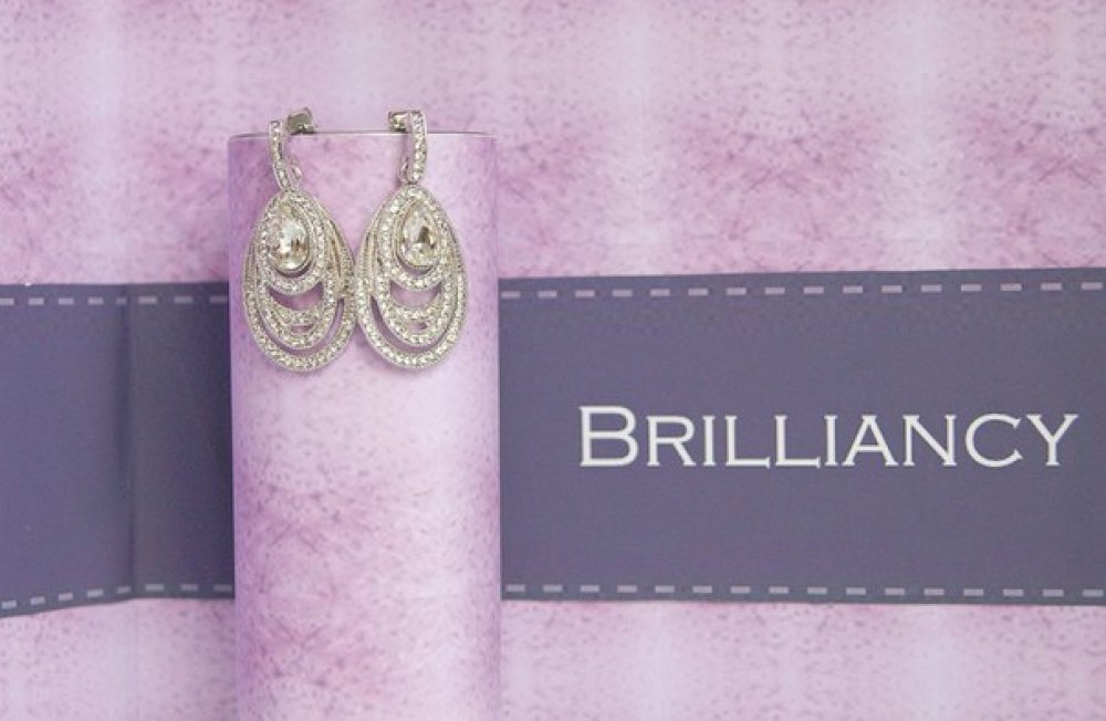 Серьги с родиевым покрытием (белое золото 725 пробы)