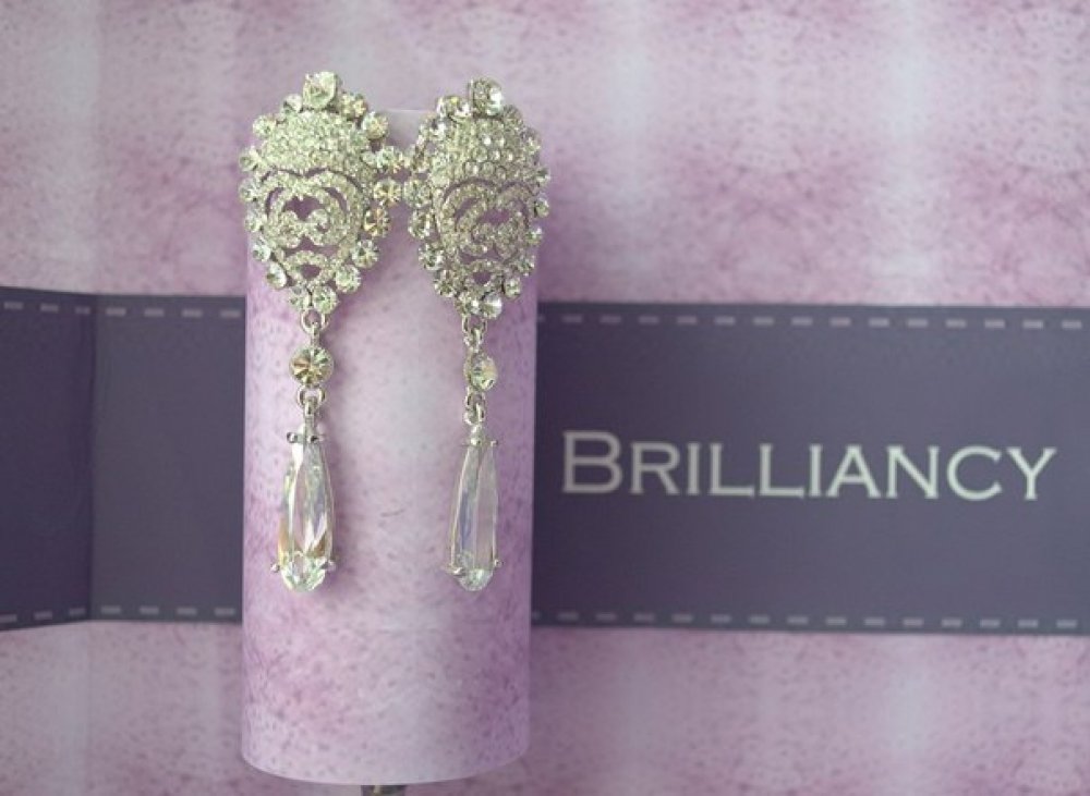 Серьги с родиевым покрытием (белое золото 725 пробы)