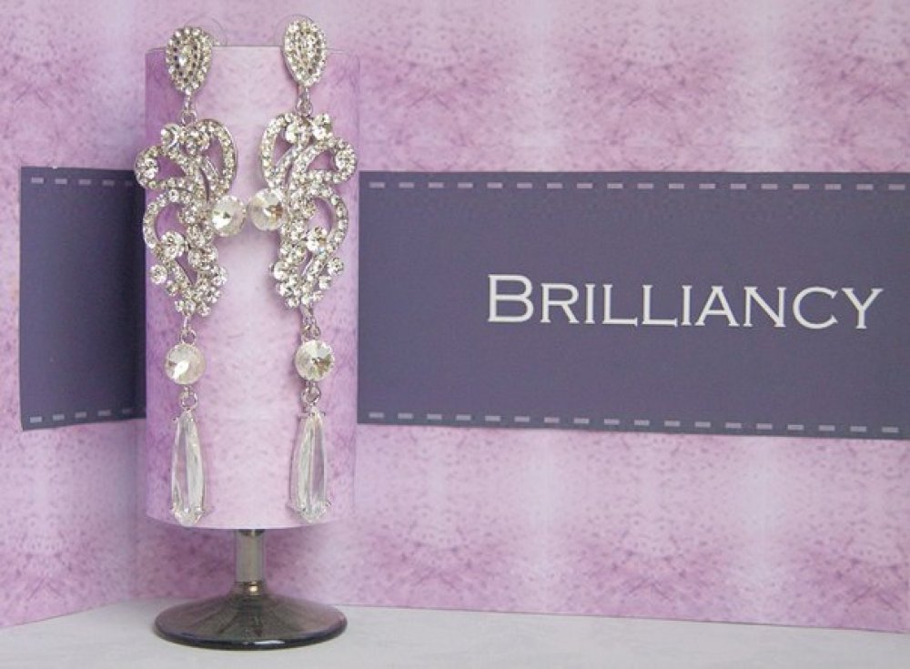 Серьги с родиевым покрытием (белое золото 725 пробы)