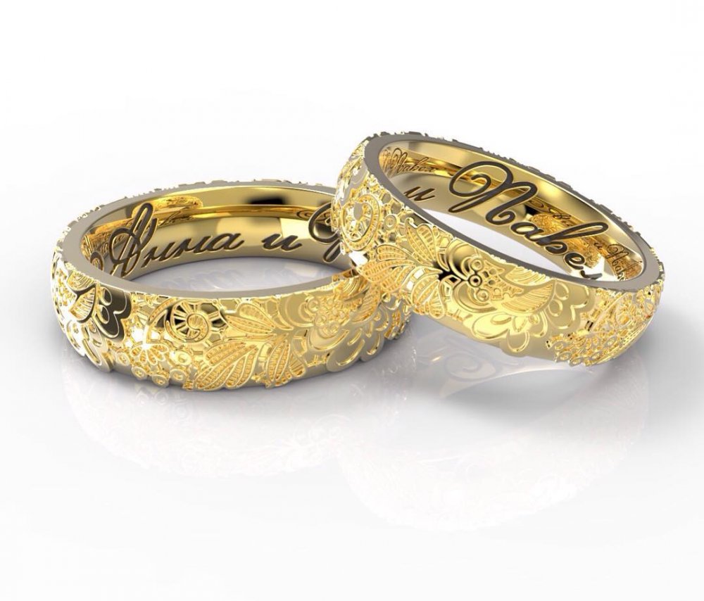 Обручальные кольца парные золотые на свадьбу красивые