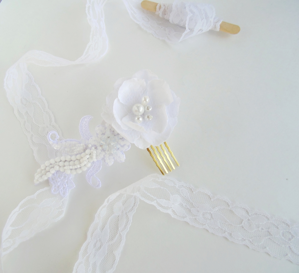 Свадебный гребень с кружевом. Кружево в прическу невесты на гребне