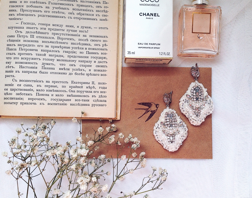 Свадебные серьги. Ручная вышивка