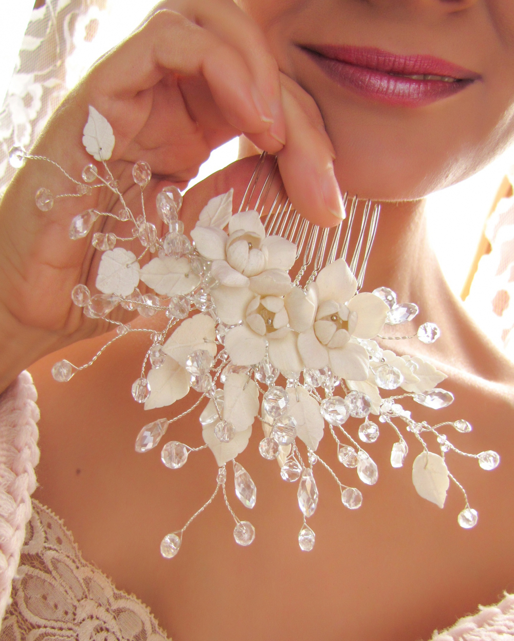 Гребень ручной работы для свадебной прически