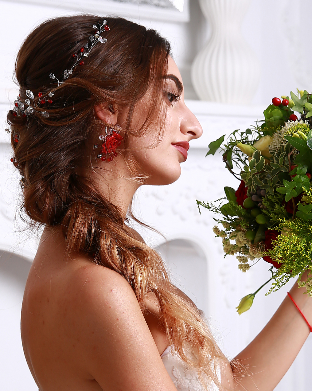 Веточка-лоза в прическу. Серьги.