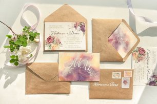 Акварельные приглашения в крафт конверте