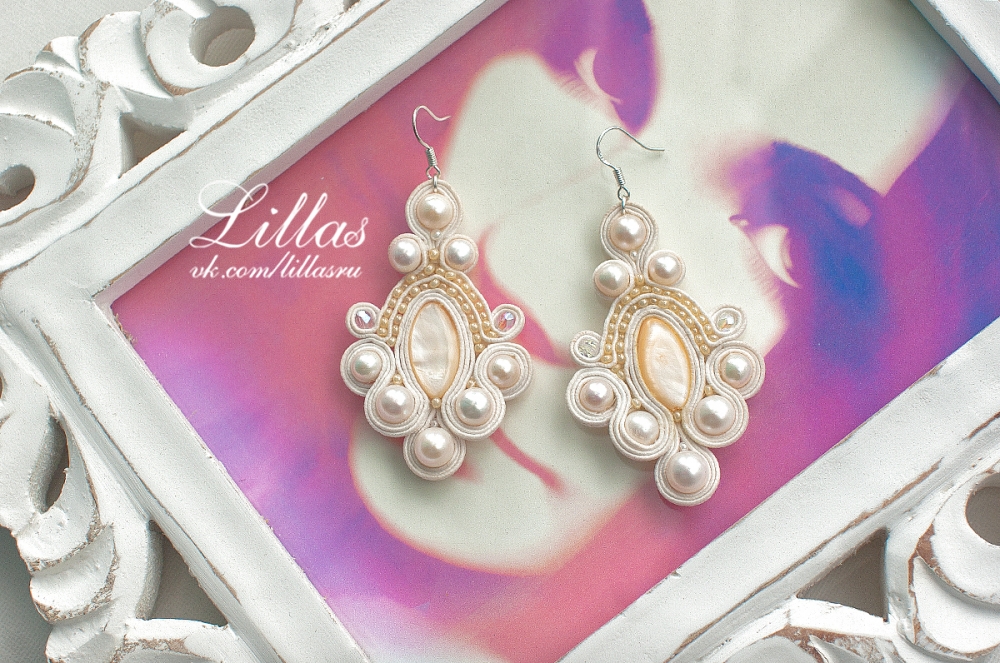 Свадебные серьги из сутажа от Lillas.ru