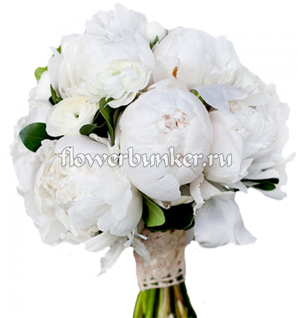 Букет невесты "Жемчужная россыпь"
Состав: Пион белый 19шт., ранункулус белый 10шт.