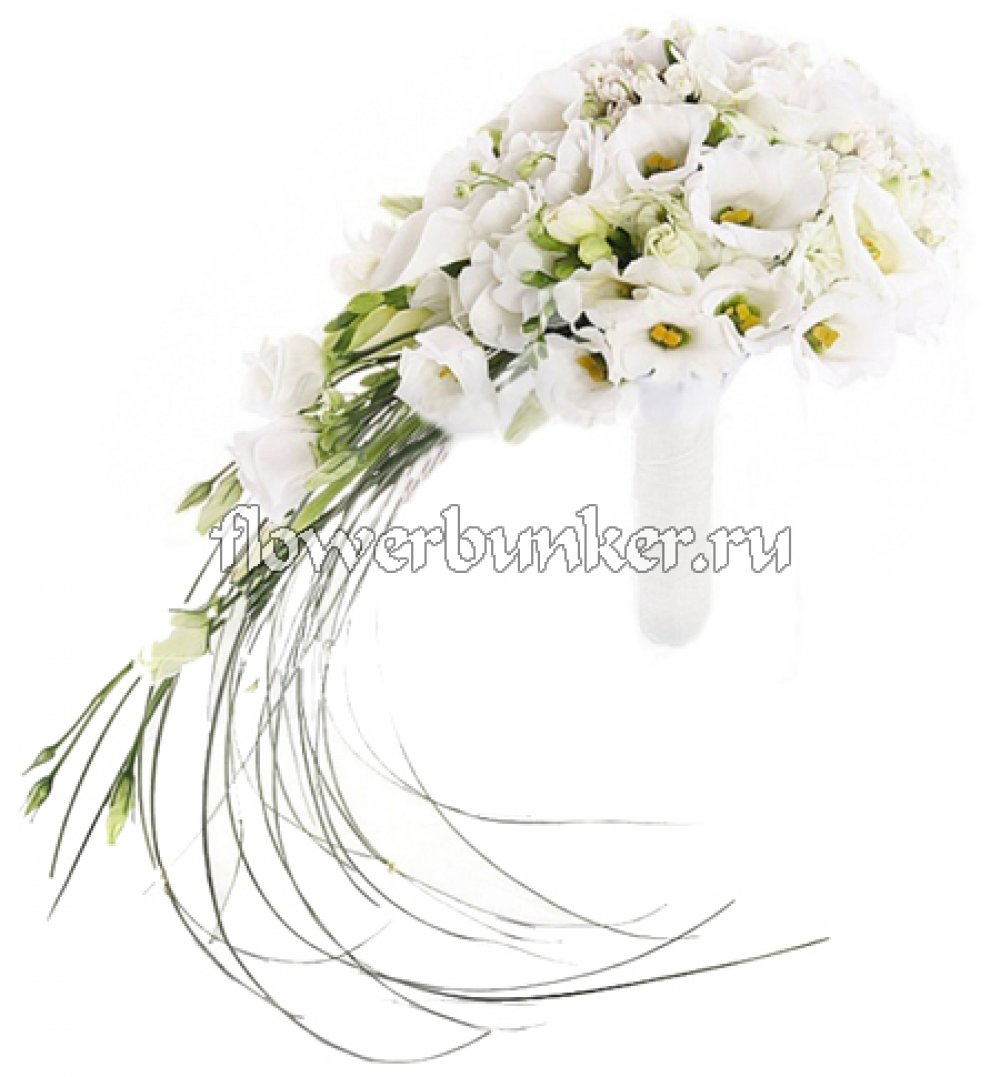 Свадебный букет "Принцесса Диана"
Состав: лизиантус, фрезия, берграс, портручка, декор.