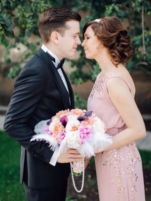 Букет невесты в винтажном стиле с перьями