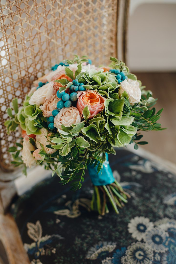 Бирюзовая свадьба. Букет невесты с бирюзовыми акцентами.ю