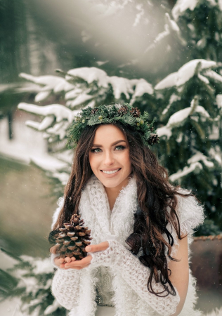 вязаная свадьба, зимний образ невесты, вязаные митенки в образе невесты, флористика JOLLYFLOWERS