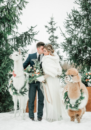 романтичная зимняя свадьба, хвоя, хлопок и ягоды в зимней флористике, флористика PAGE OF LOVE
