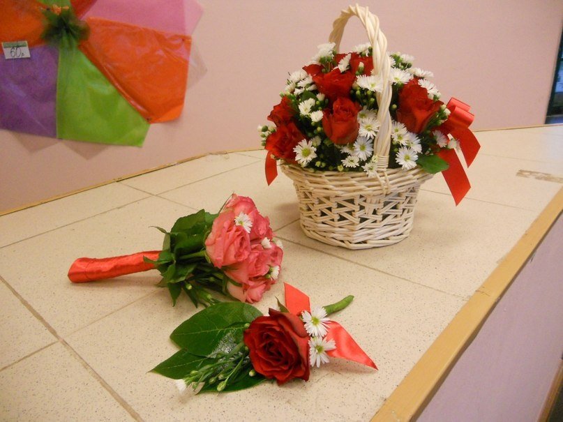 Букет невесты - корзина, Дабл букет, бутоньерка для жениха