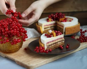 Медовик с клюквой