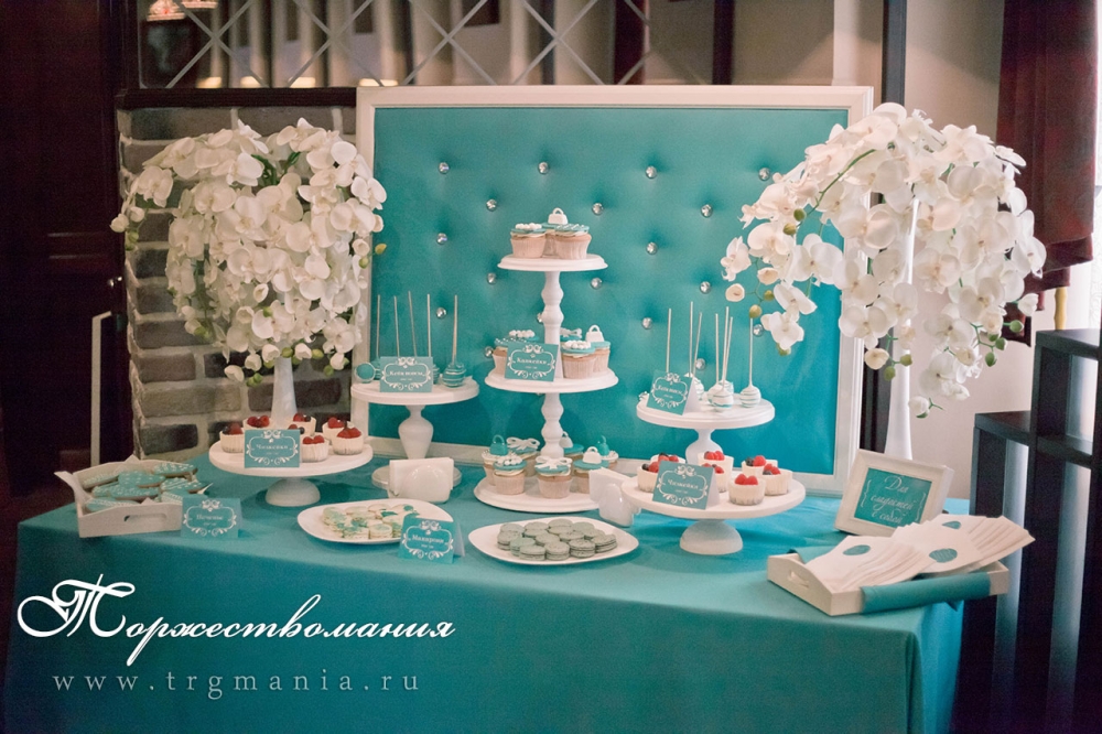 сладкий стол в бирюзовом цвете Тиффани