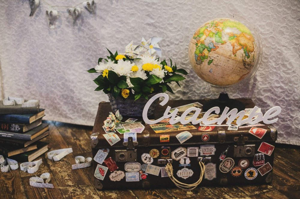 Оформление свадьбы в стиле путешествия. Оля + Ваня