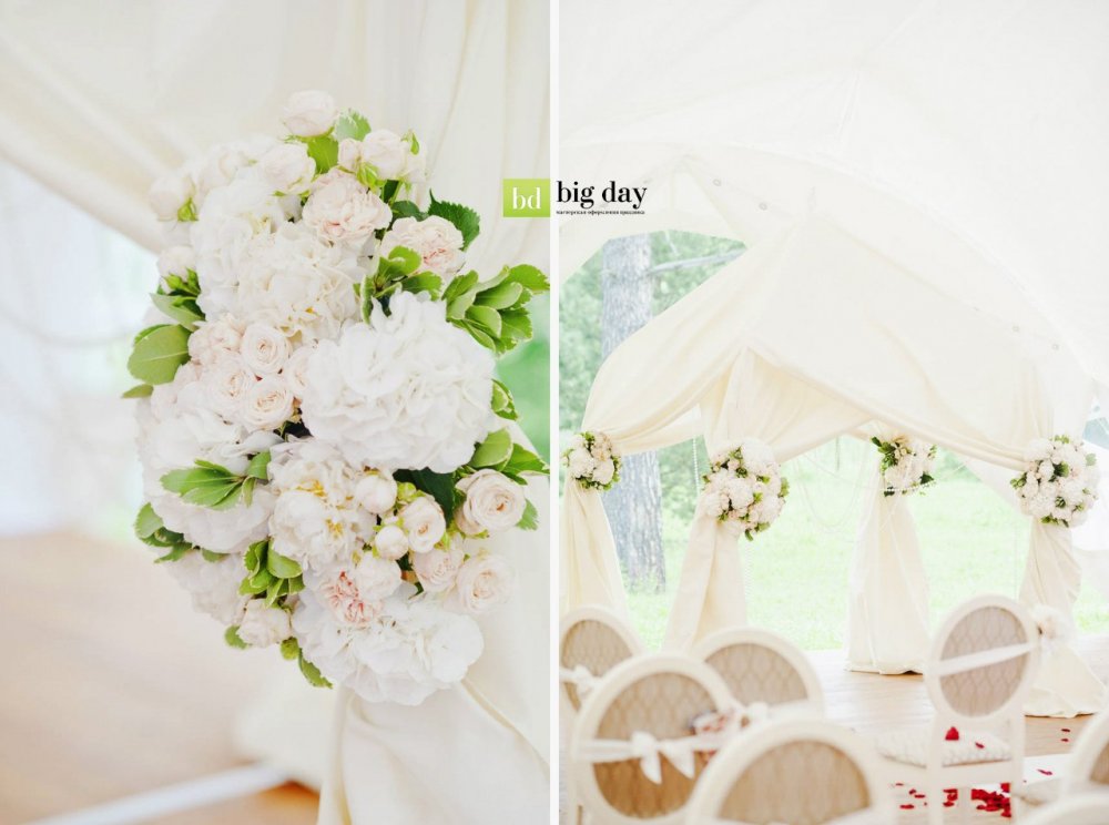 Алтарь-шатер, оформленный цветами