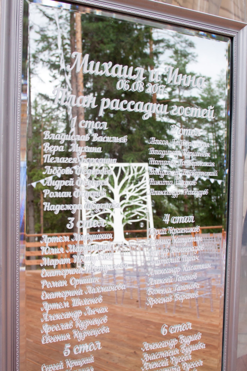 План рассадки гостей на зеркале