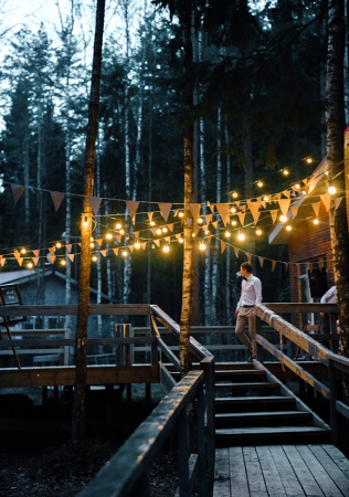 освещение на свадьбе, ретролампочки в декоре свадьбы, декор STICKYDECOR