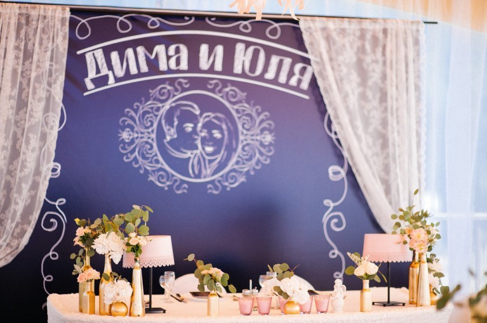 Место молодых (задник за молодыми и стол жениха и невесты)