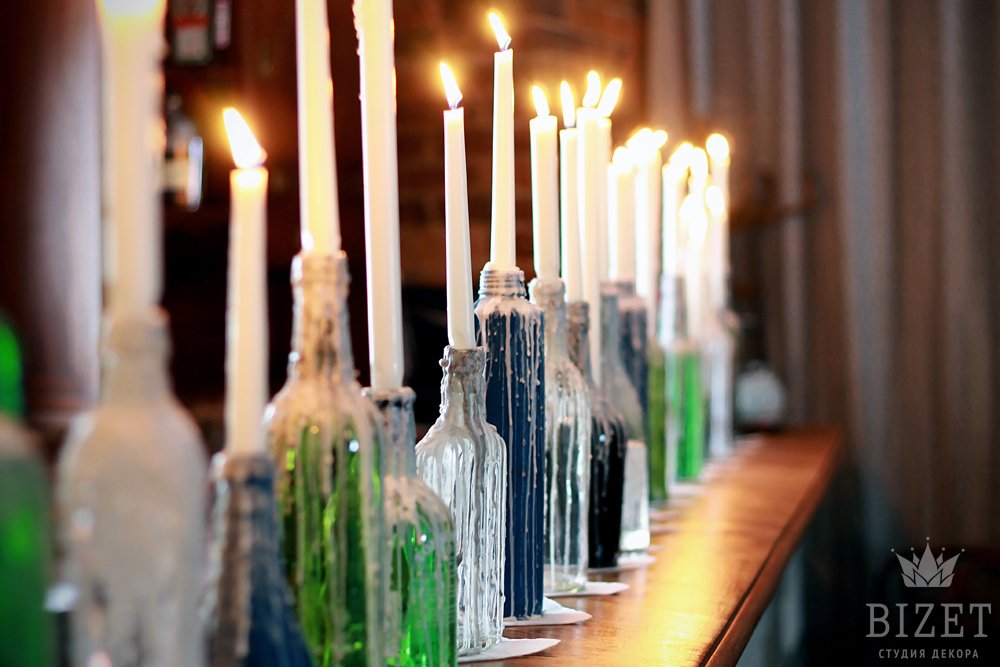 Декор свадебных аксессуаров | Украшение бутылок шампанского, фужеров и свечей на свадьбу