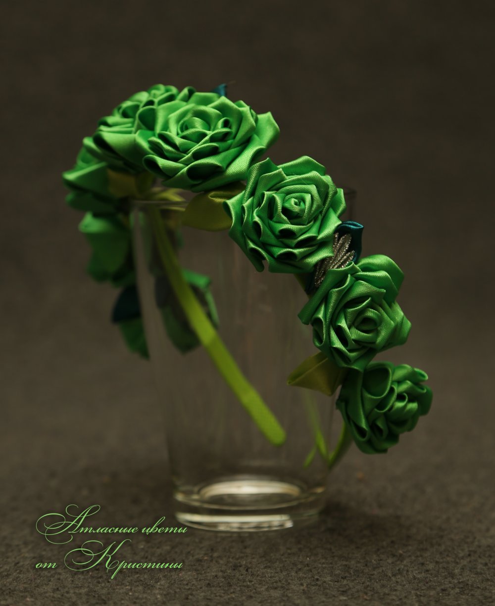 Обруч Английская роза , цветы из шифона и атласных лент