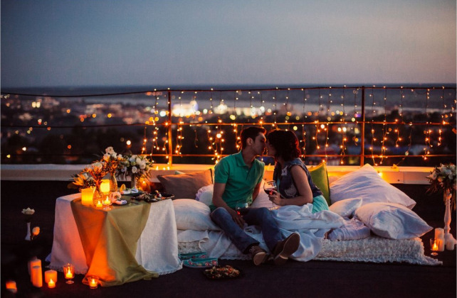 фотосессия love story на крыше, декор ДЕРЕВО-ДО-НЕБЕС