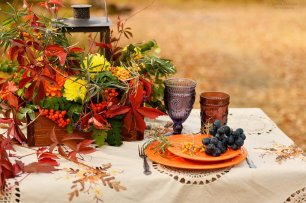 Сервировка стола для свадебной осенней фотосессии