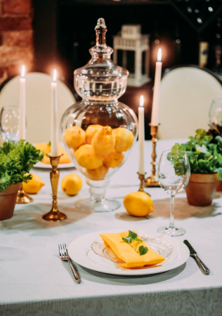 свадьба в желтом цвете, лимоны в декоре свадьбы, декор ГАЛАТЕЯ