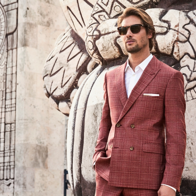 клетчатый костюм жениха цвета лосось, костюм жениха CACHAREL