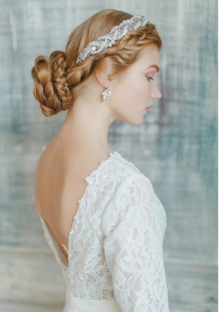 свадебные прически для длинных волос,  низкий пучок, стилист ELEN WHITE