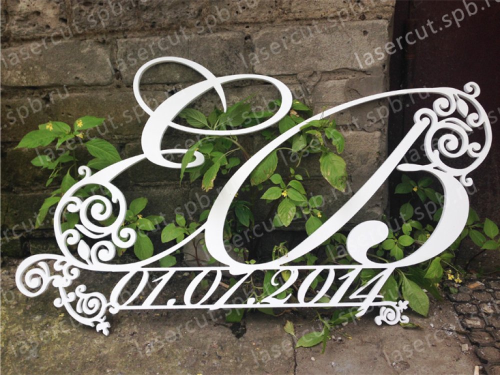 Монограмма, вензель , пластик 8 мм, цвет белый, 500х900 мм 
