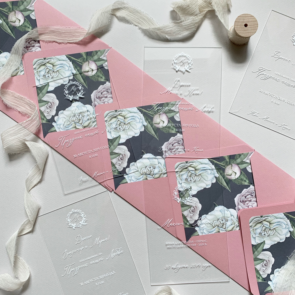 Пригласительные на свадьбу из орг. стекла - прозрачные 