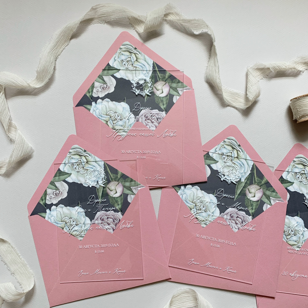 Пригласительные на свадьбу из орг. стекла - прозрачные 