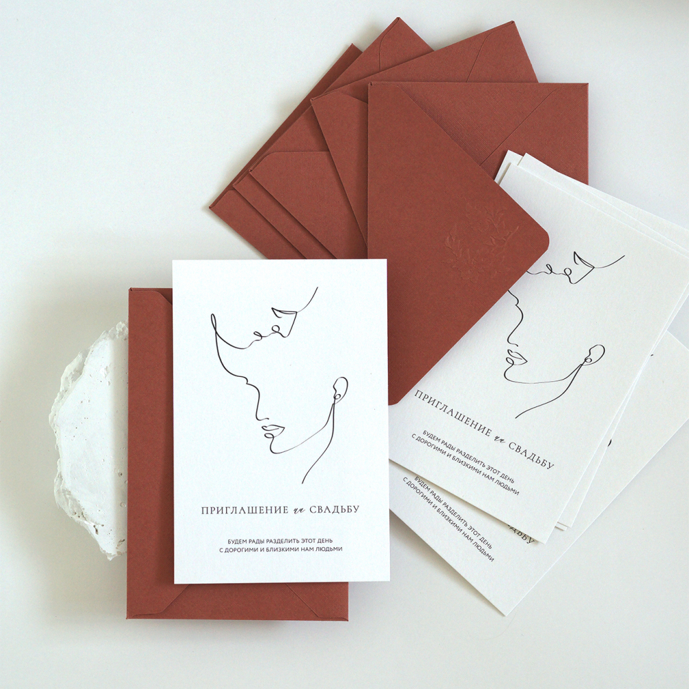 Стильные и лаконичные приглашения произведут впечатление на ваших гостей. Изготовлены из дизайнерской бумаги (пр-во Италия) плотностью 250 гр/м, с добавлением хлопка. Матовая поверхность с приятной текстурой.