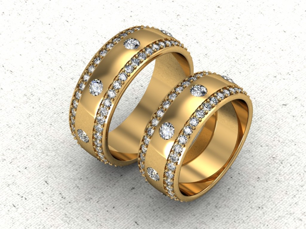 Парные обручальные кольца с бриллиантами. Цвет качество 3/4 огранка А. Полновесные из желтого/белого золота 585 пробы массой 10 гр. Цена 45 000 за кольцо