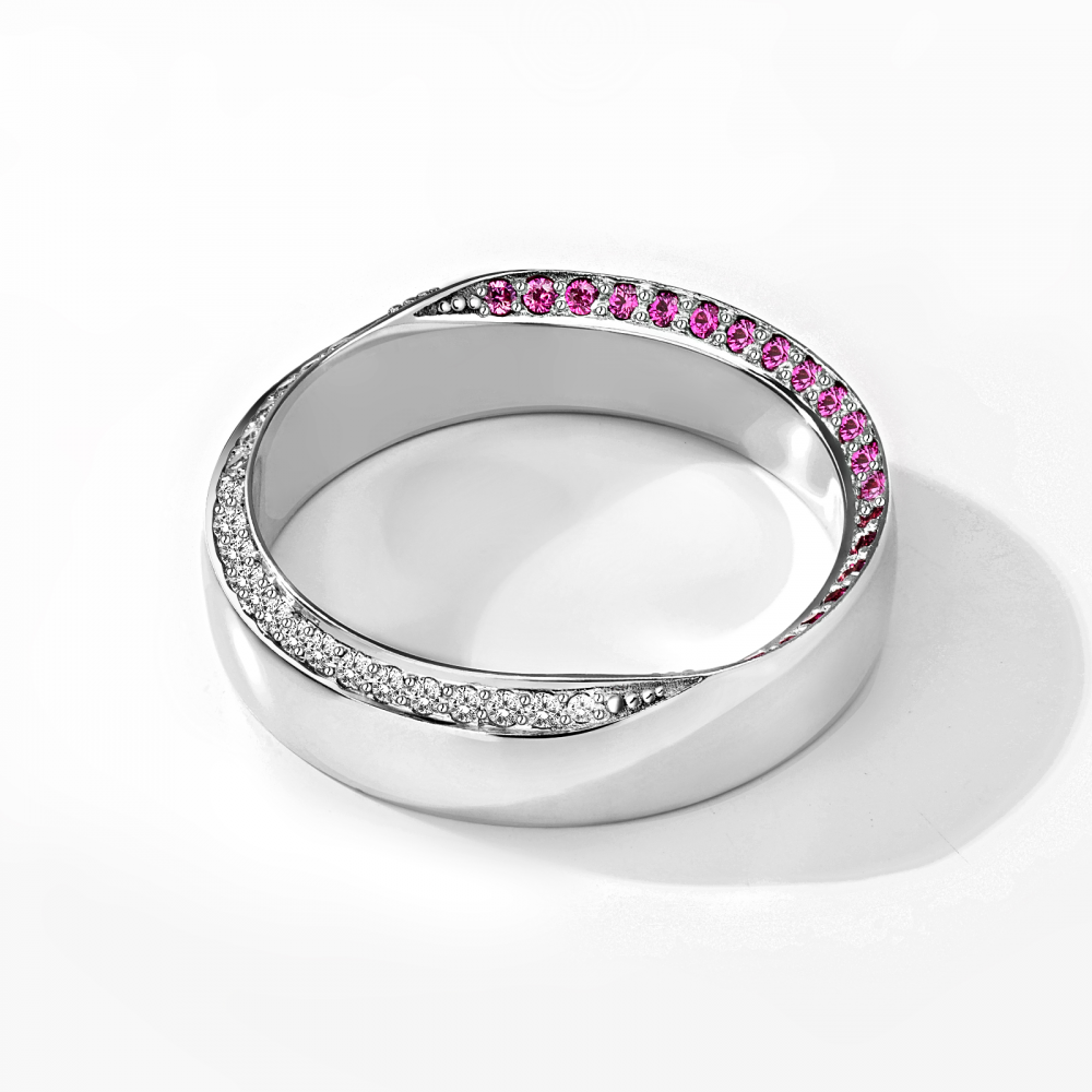 Кольцо из белого золота 585 с бриллиантами и сапфирами.