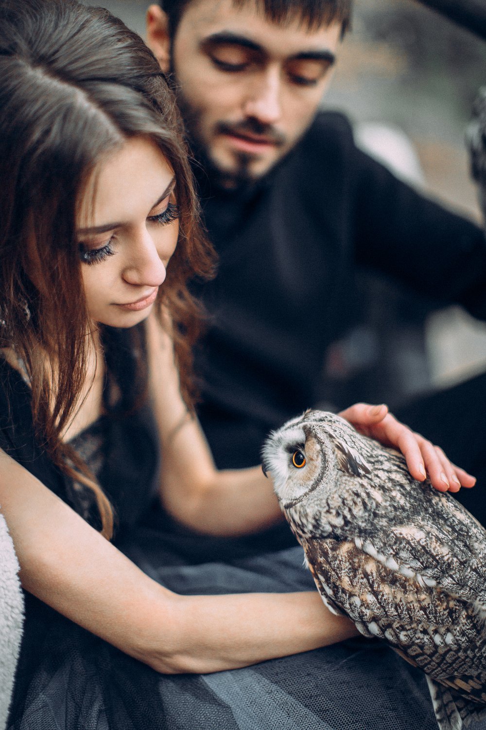 Зимняя свадебная фотосессия с совами.