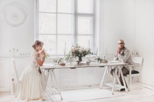 Стилизованная свадебная фотосессия. Декор свадебного стола.