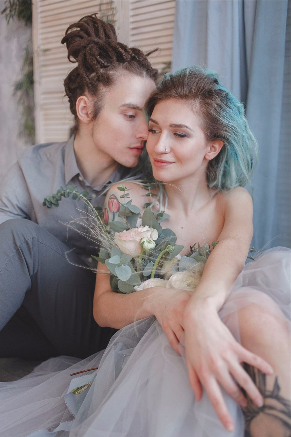 Flowers; decor: Ornamento. Оформление свадеб
MUA: Анастасия Левицкая 
Girl&Boy: Jane&Stas 
Location: Studio Stories 
Dress: T-skirt 
Photo: Julia Solar