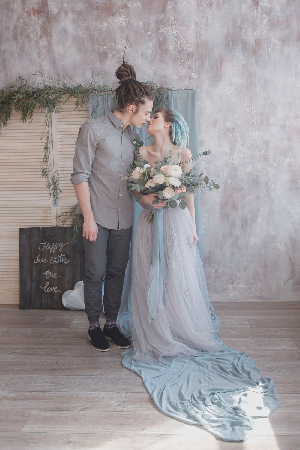 Flowers; decor: Ornamento 
MUA: Анастасия Левицкая 
Girl&Boy: Jane&Stas 
Location: Studio Stories 
Dress: T-skirt 
Photo: Julia Solar