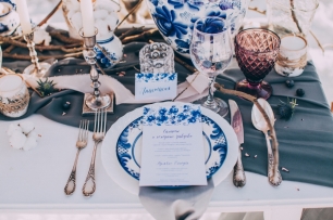 Свадьба зимой. Тематика Гжель. Декор. Сервировка